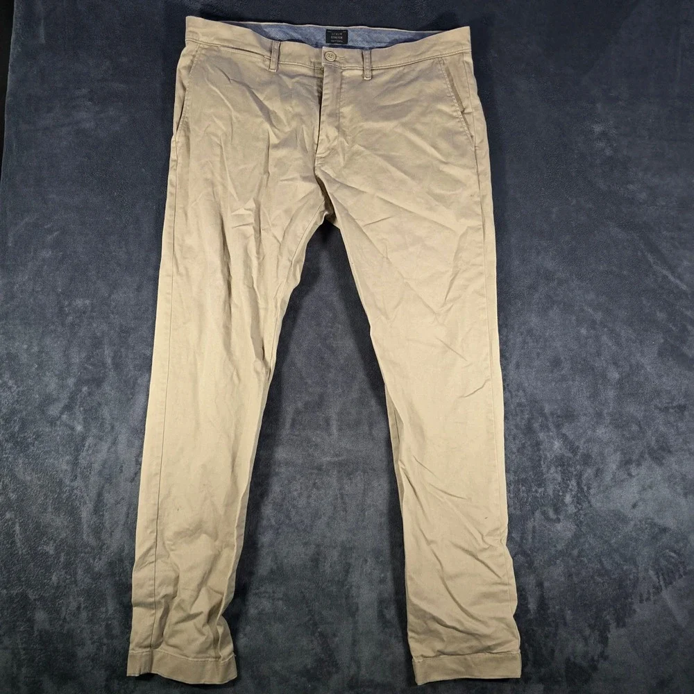 J.Crew Stretch Chinos‎ Pants Casual Everyday Khaki Beige W35 L32 Mens 35x32